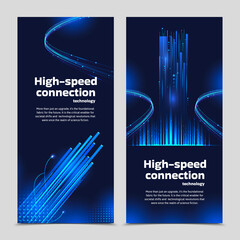 Digital technology elements collection with glowing data shapes