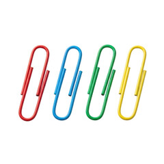 Four colorful paper clips isolated on transparent background
