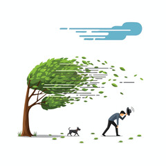 Man Raking Leaves with Dog