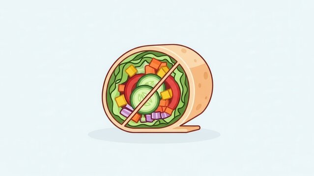 Vibrant cartoon salad wrap with a prohibition symbol, illustrating dietary restriction or food
