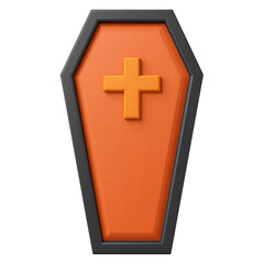 Obraz premium Orange coffin with a purple border and a yellow cross, a Halloween symbol. Generative AI.