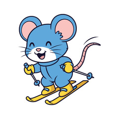 A cheerful cartoon mouse wearing ski gear and skiing