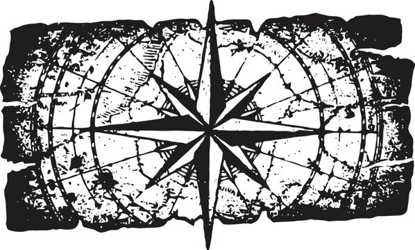 Vintage nautical compass rose on distressed parchment background for navigation and exploration