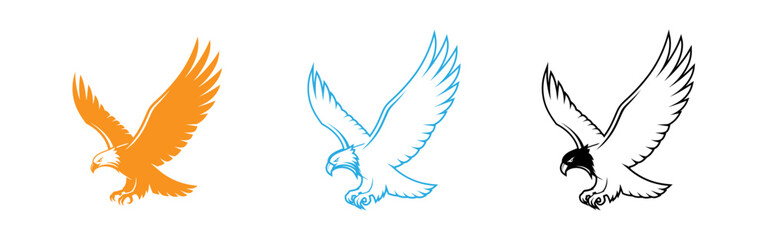 Obraz premium Flying eagle silhouettes in orange blue and black