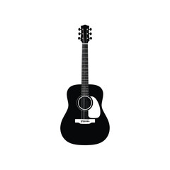 Obraz premium Black silhouette of an acoustic guitar against a white background