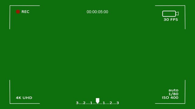 4k Video camera recorder screen overlay, camera viewfinder, Square Frame, Smartphone video camera frame grid, recording overlay frame with timecode counter,recording overlay frame on green screen