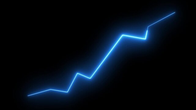 Neon business graph chart icon animation background. Neon business growth concept. Success concept. Profit growing icon animation. Graphs, data and economic growth for population decline