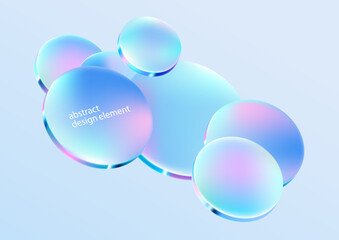 3D glass circle and ovals. Abstract background of  iridescent geometric shapes.