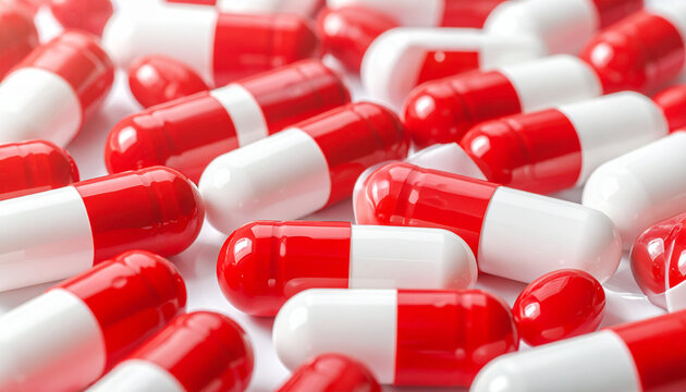 赤白カプセルの密集した医薬品イメージ