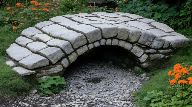 Small stone arch bridge in a garden