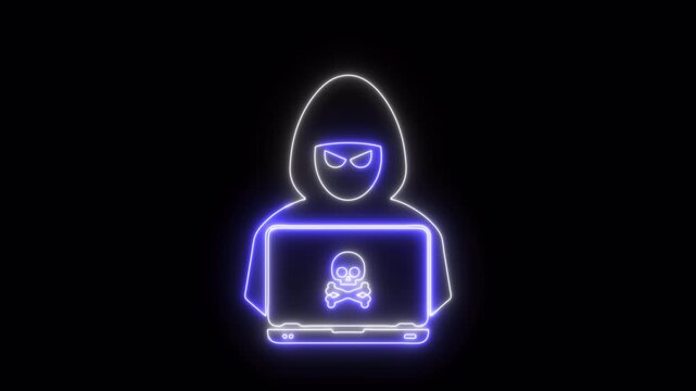 Hacker neon icon 4K video animation	