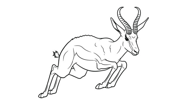 Speeding Springbok Silhouette: Captivating black and white illustration of a graceful springbok in mid-leap, perfectly capturing the animal's agile movement. A symbol of freedom and wildlife