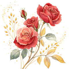happy rose day greeting with watercolor red roses