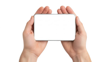 Obraz premium Hands holding smartphone isolated on transparent background