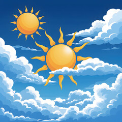 Blue Sky Sun and White Clouds Vector Illustration
