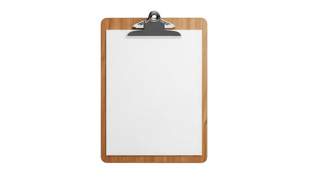 Wooden clipboard with blank paper isolated on transparent background