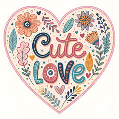 cute love typography with heart shape vector design