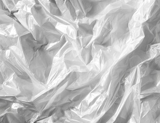Obraz premium Crumpled, translucent white plastic creating textured, abstract patterns. Shadows and light create depth
