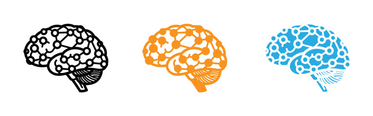 Brain illustrations in black orange and blue