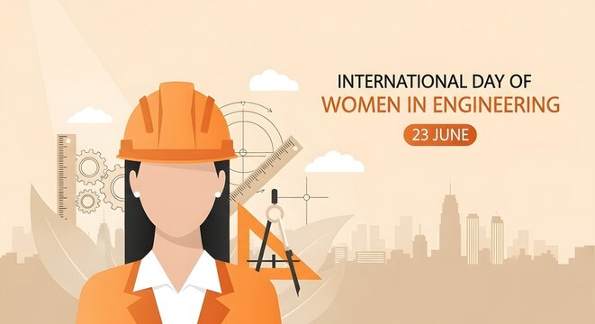 Female engineer in orange hard hat holding blueprints on International Women in Engineering Day