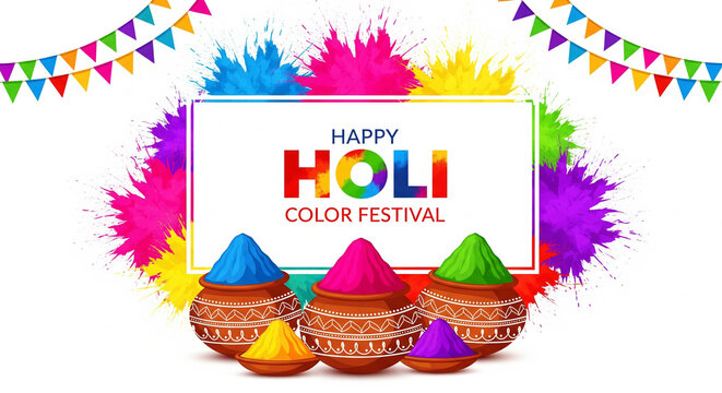 happy holi festival background design with abir, pichkari, color splash