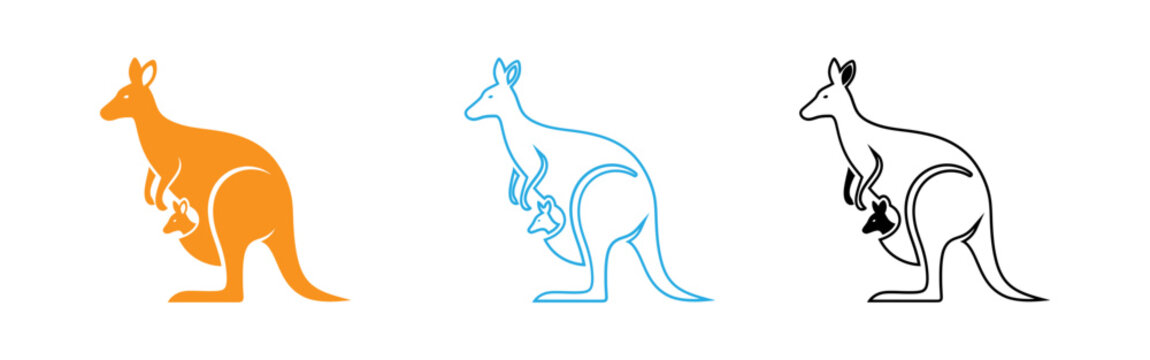 Three kangaroo silhouettes in different colors