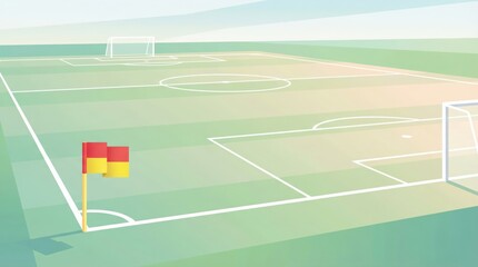 Fototapeta premium 3D render of an empty outdoor football field with goals and a corner flag