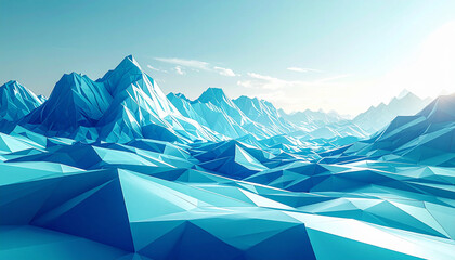 晴天の空と青いローポリゴン氷河風山脈