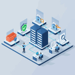 Obraz premium Cybersecurity Network Security Data Protection Server Room.