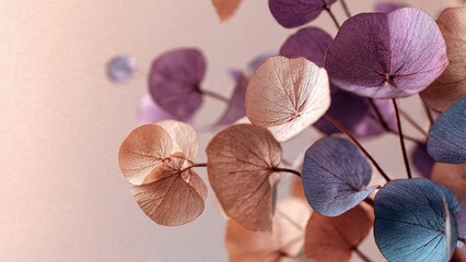 Dried Eucalyptus Leaves Flat Lay on Pink Background
