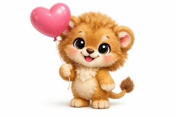 Baby Lion 3D Holding Heart Baloon