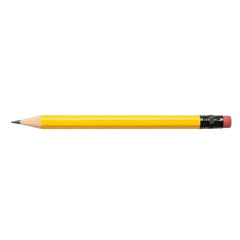 Yellow pencil with eraser isolated on transparent background