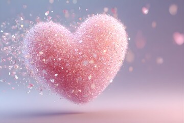 Fototapeta premium Dreamy Shimmering Heart Illustration with Floating Particles, Romantic Aesthetic for Wedding or Anniversary 