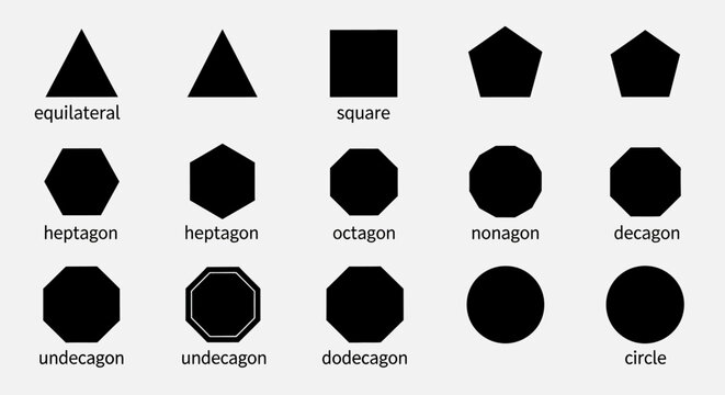 Collection of geometric shapes, including triangles, squares, pentagons, circles and polygons