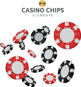 Scattered red and black casino chips elements for gambling and poker design