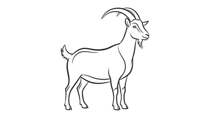 Goat Illustration: A detailed black and white illustration of a goat stands, capturing the essence of the animal's features. The artwork highlights the goat's anatomy.
