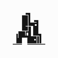 Abstract Geometric Building Illustration on White Background - Modern Minimalist Architecture Graphic Design Icon and Symbol