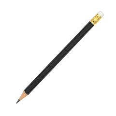 Black pencil with gold eraser isolated on transparent background