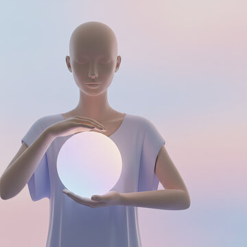 Person holding a glowing sphere representing creativity and new ideas, Ai Generate.