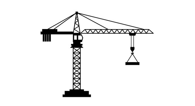 Silhouette of a Tower Crane Lifting a Load on a Construction Site.