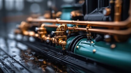 Fototapeta premium An intricate close-up of vintage engine parts showcases the beauty of mechanical craftsmanship, evoking a sense of nostalgia and appreciation for engineering excellence.