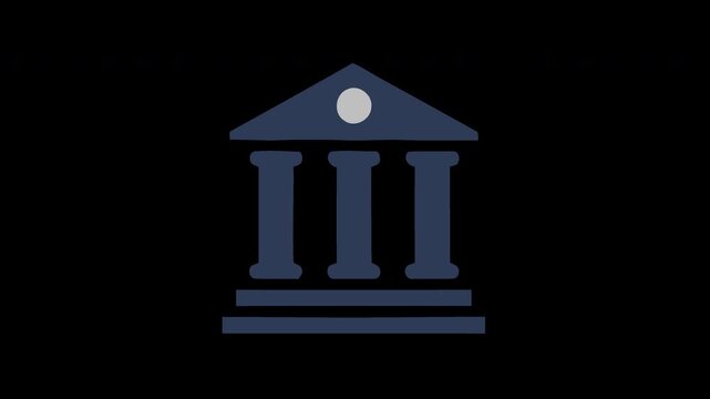 Minimalist vector illustration of a classical public building with prominent columns, symbolizing governmental authority, financial institutions, or academic foundations in a clean, modern design