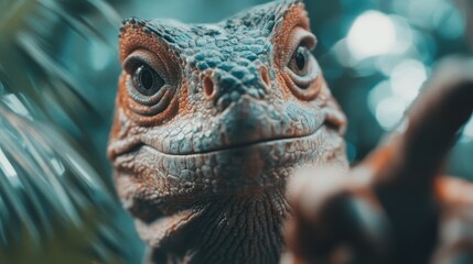 Fototapeta premium A close-up portrait of a captivating lizard showcases its textured skin and mesmerizing colors, illustrating the beauty of nature's diversity and the allure of wildlife in close-up detail.