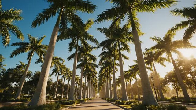Palm tree lined pathway in park