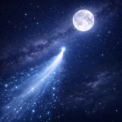 Fototapeta premium Riding a Shooting Star Toward the Moon