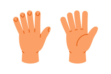 Fototapeta premium Hand showing number 5 with all fingers. Open palm cartoon gesture for counting and educational visuals