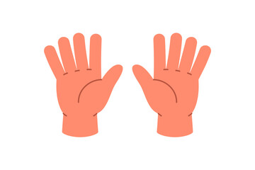 Obraz premium Two cartoon hands showing number 10 with fingers. Flat vector hand gesture for counting and kids educational resources