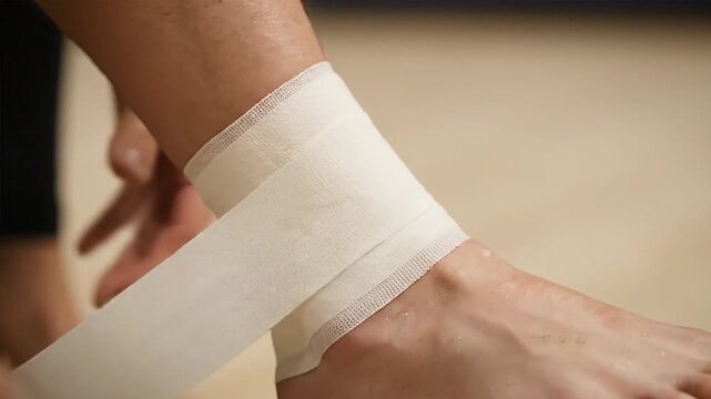 Athlete's wrist wrapped with athletic tape showing struggle and persistence in gymnastics training session