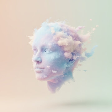 Human head made of clouds symbolizing thoughts and imagination, Ai Generate.