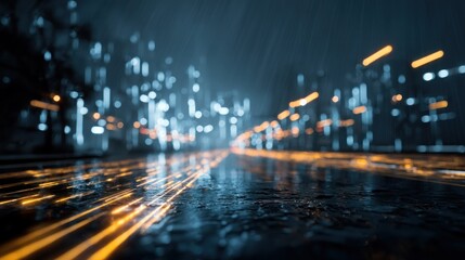 Night city street with blurred lights